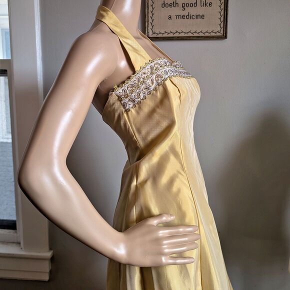 Vintage 90s Zum Zum Prom Dress Gold Brocade Gown Princess Formal Size 3 - Picture 5 of 13